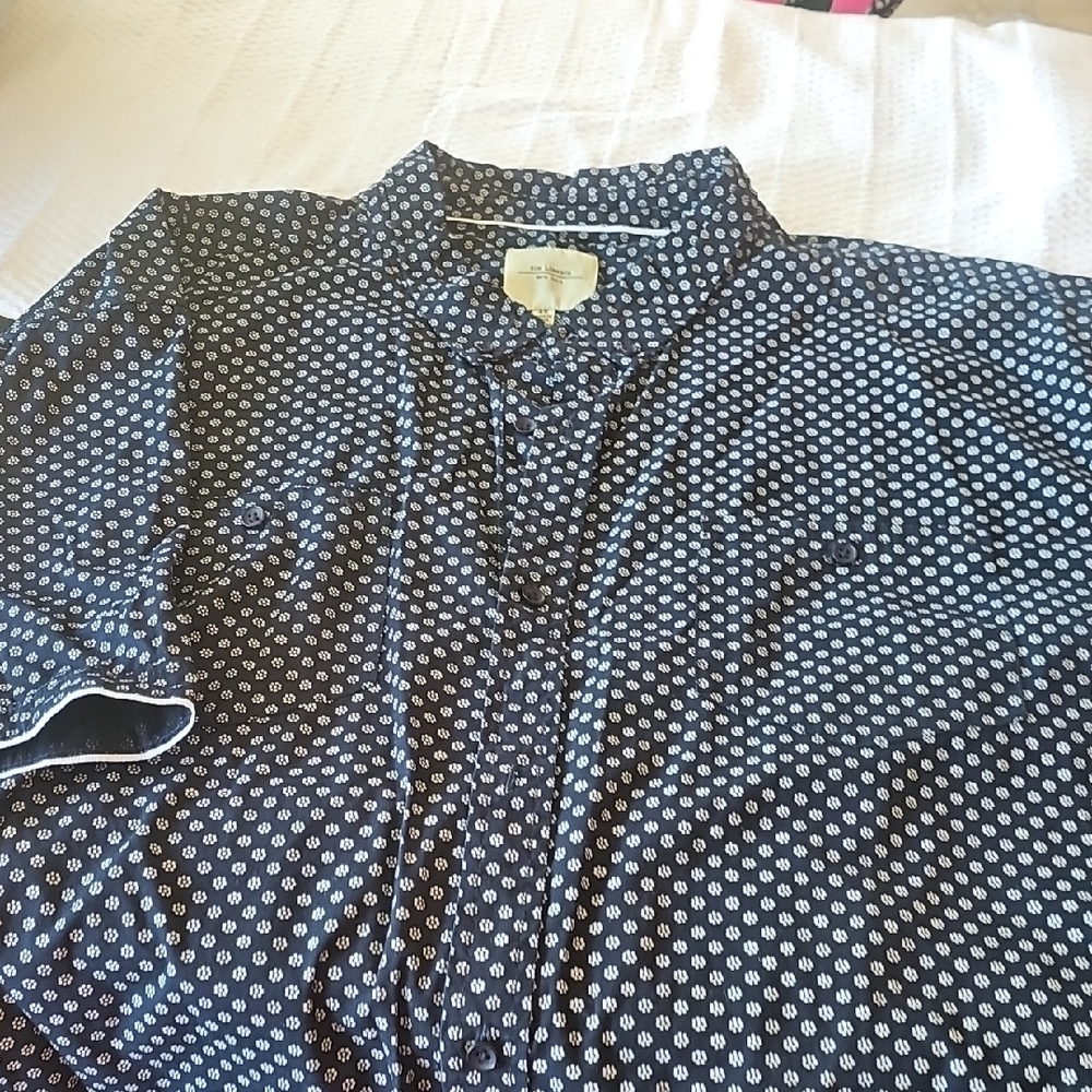 Men's Navy Blue Patterned Casual Button Down Shirt